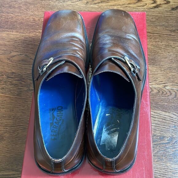 Vtg Salvatore Ferragamo‎ “Rigo” dark brown calf dress shoes with side buckle main image 10